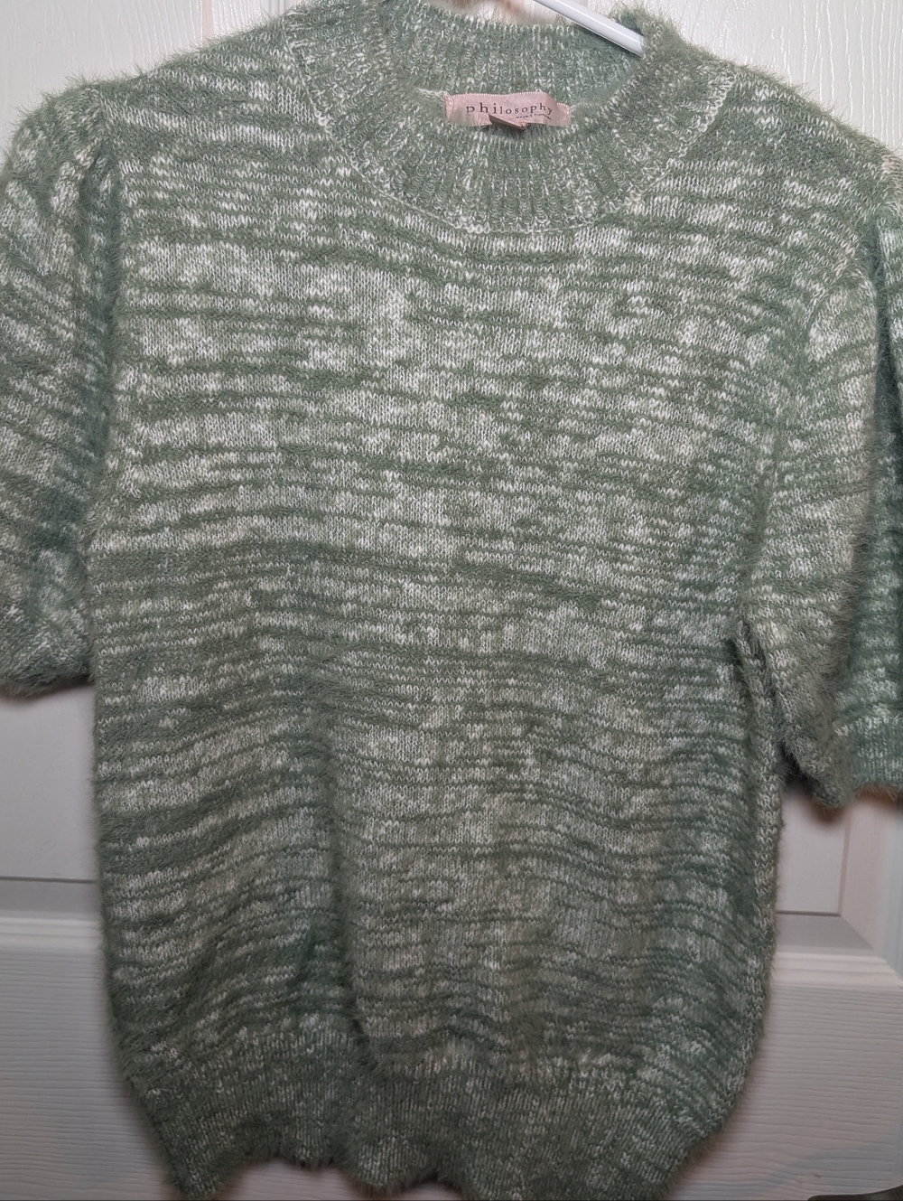 Philosophy Women's Short Sleeve Fuzzy Soft Pullover, Sage Color, Size M
